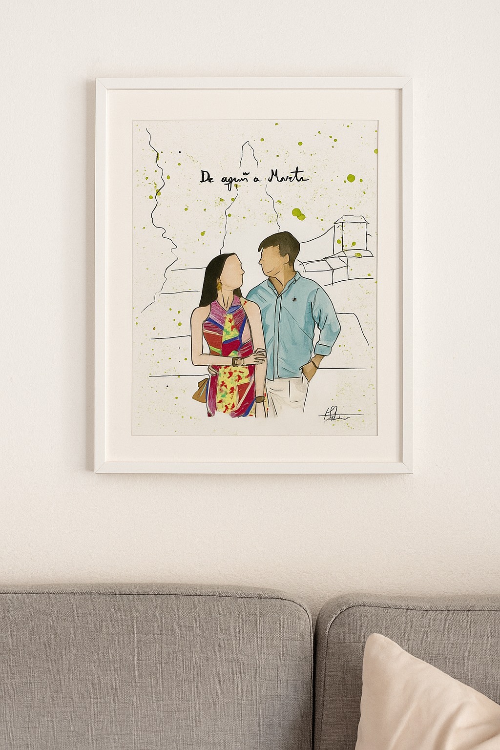 Ilustración personalizada estilo aguada, retrato en acuarela negra con textura pictórica