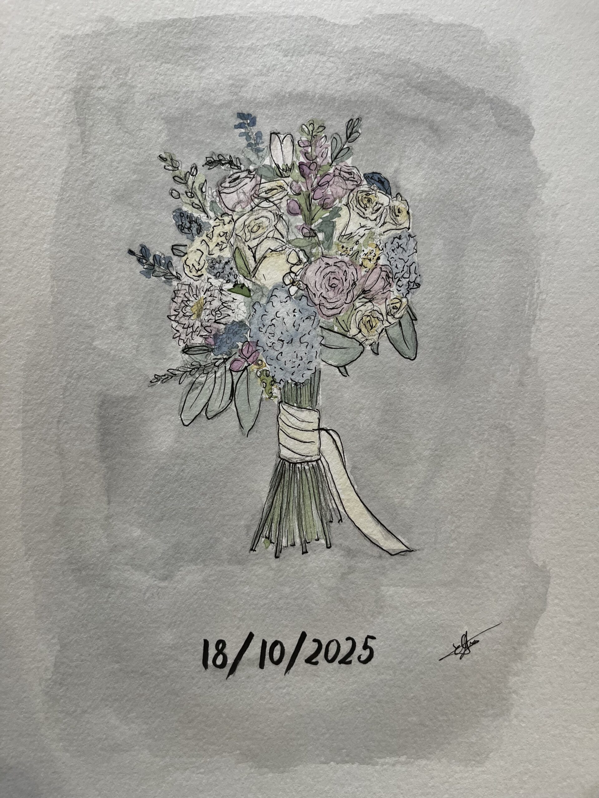 Ilustración personalizada de ramo de novia a acuarela, regalo original para bodas Sevilla